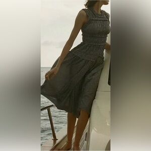 Doen Black Gingham Smocked Midi Skirt